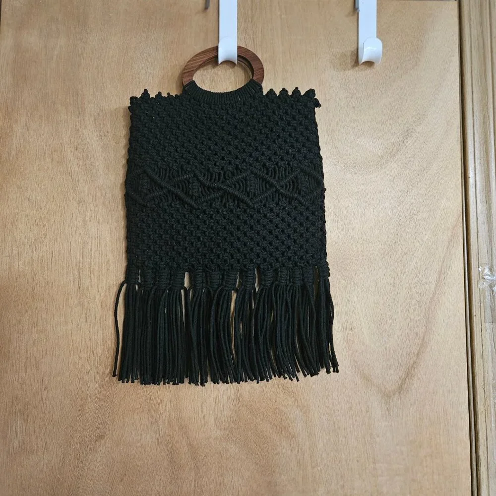Danielle Nicole Black Fringe Macreme Purse - Picture 8 of 11